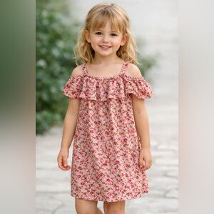 Girls  Dress Pink Floral Ruffle Size 5-6 Spring Summer